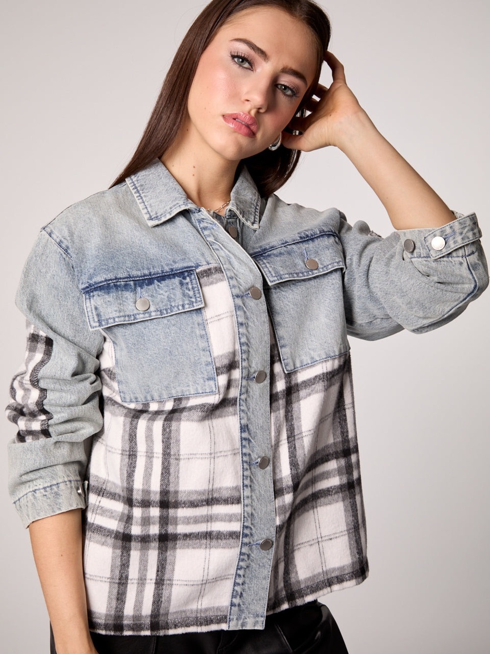 Blue Revival Your Ex-Boyfriend's Shacket in Grey Plaid Denim - Size Small